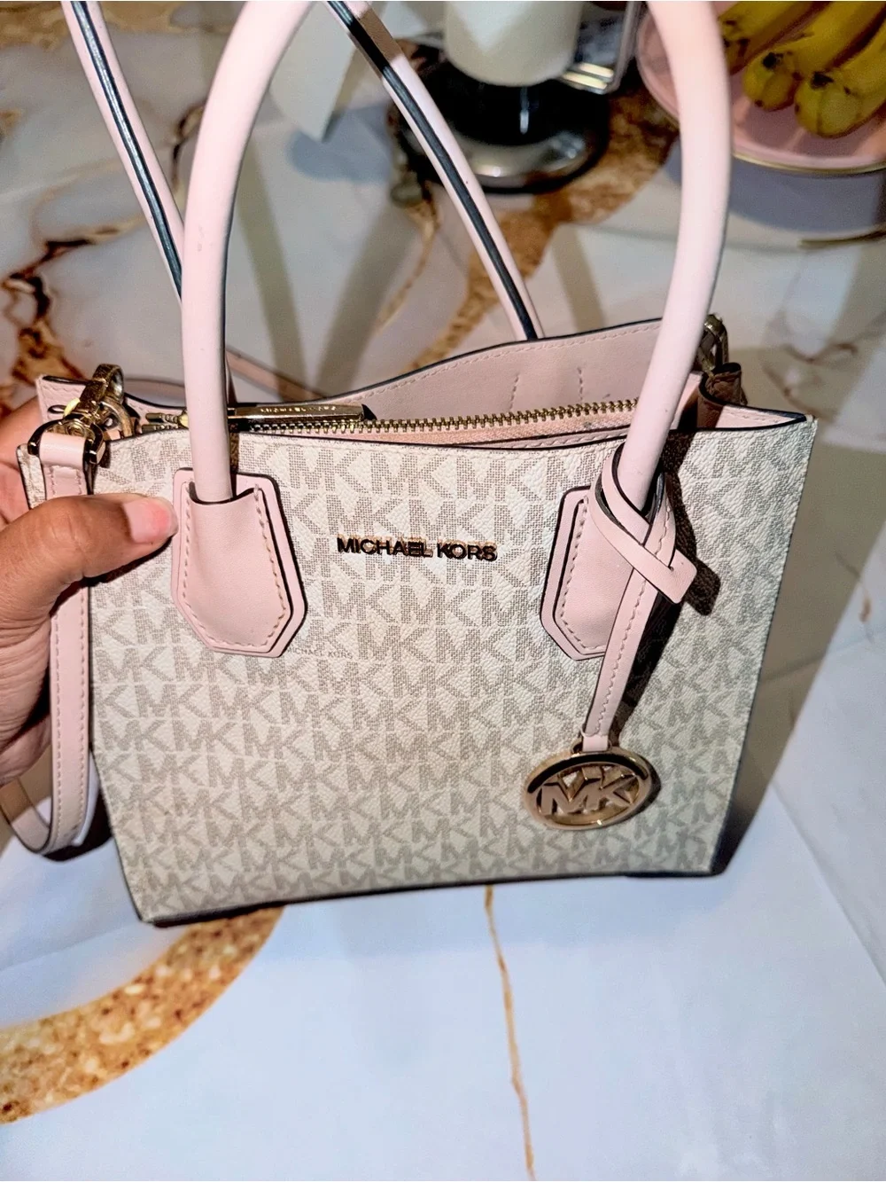 Michael Kors Pink and Vanilla Signature Satchel
